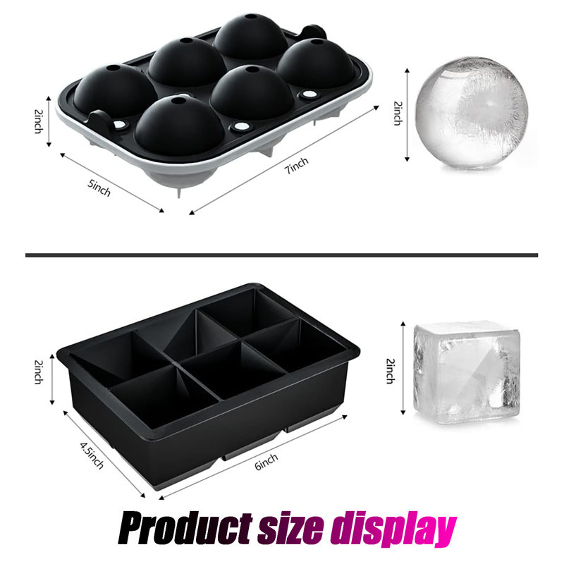 Ensemble de 2 plateaux à glaçons - Comprend une machine à boules de glace avec couvercle et un grand moule à glace carré pour le whisky, les cocktails et les boissons maison - garde les boissons parfaitement réfrigérées
