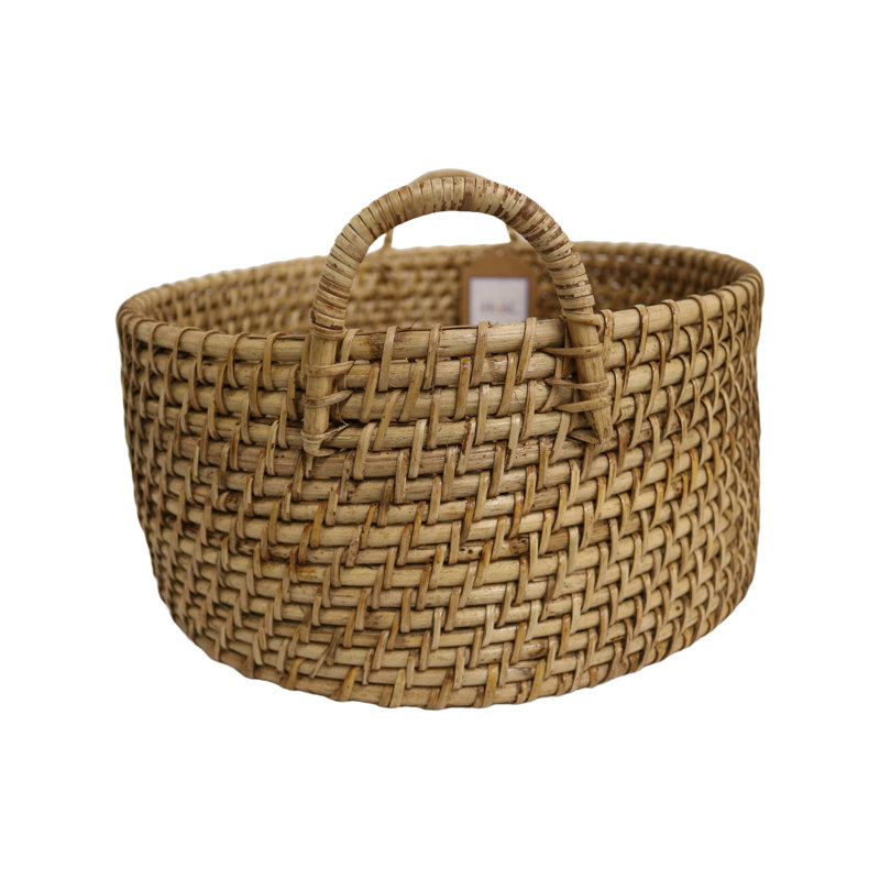 Home&Manor 12" Rattan Copper Bordered Deep Basket, 6" H x 13" W x 14" D