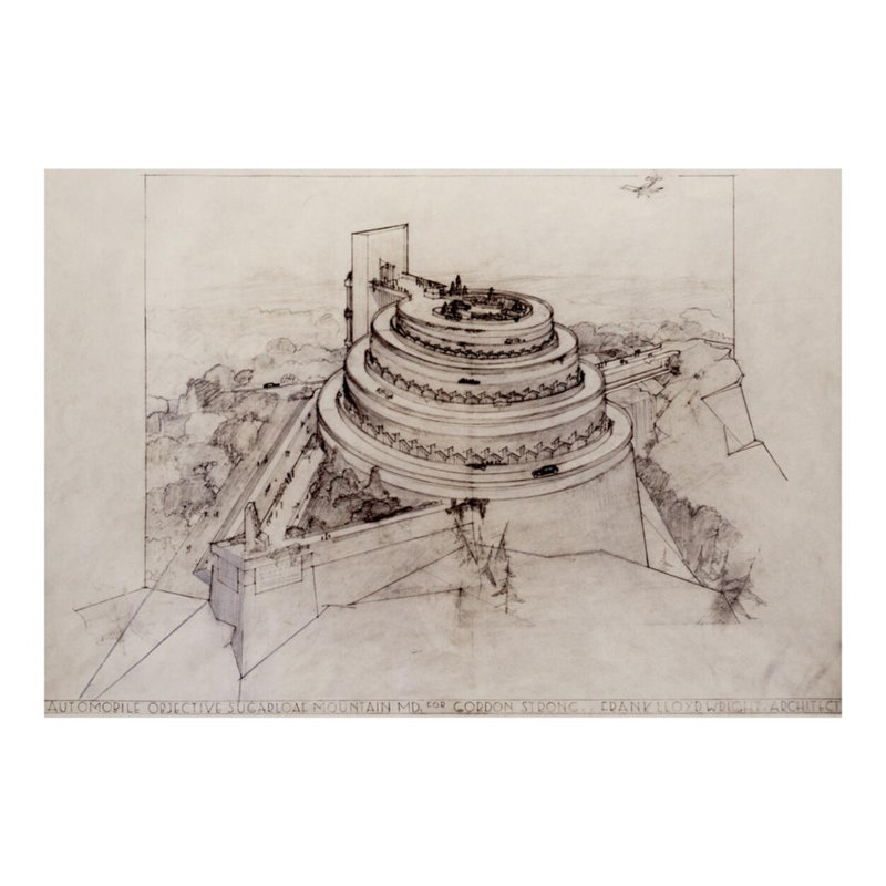 Gordon Gordon, objectif automobile (projet) (vue aérienne). «Sugarloaf Mountain MD» par Frank Lloyd Wright - estampe numérique