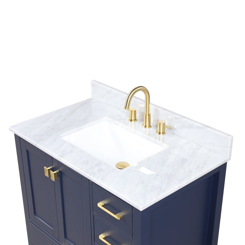 Meuble-lavabo simple Deaundria avec plateau en marbre de Carrare, Bleu