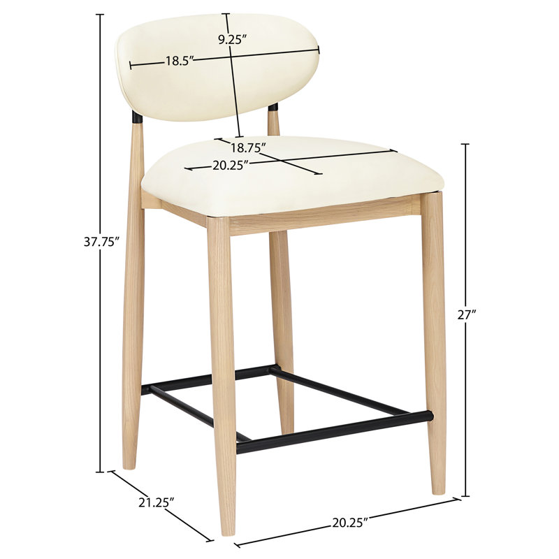 Riccio Vegan Leather Upholstered Stool, Natural, Vegan Leather Cream, Powder Coat