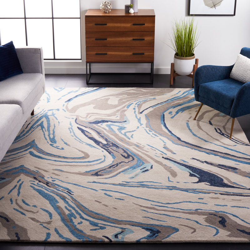 Soho Hand Tufted Wool/Cotton Abstract Rug in Blue/Gray, Rectangle 8' x 10'