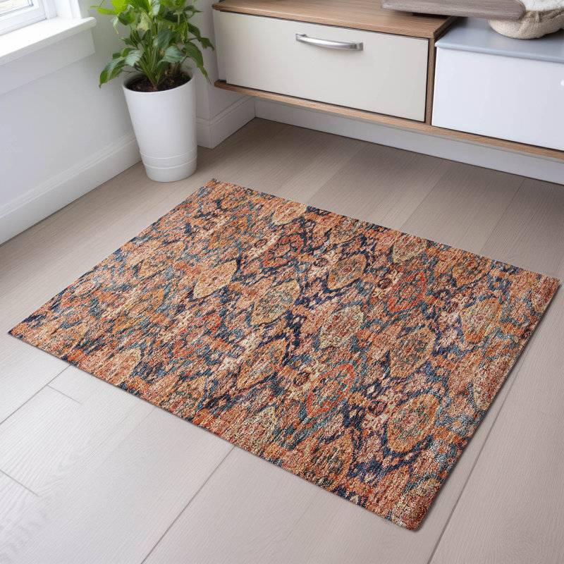 Premium Machine Washable Dahl AMF1084 Damask Rug, Rectangle 1'8" x 2'6"