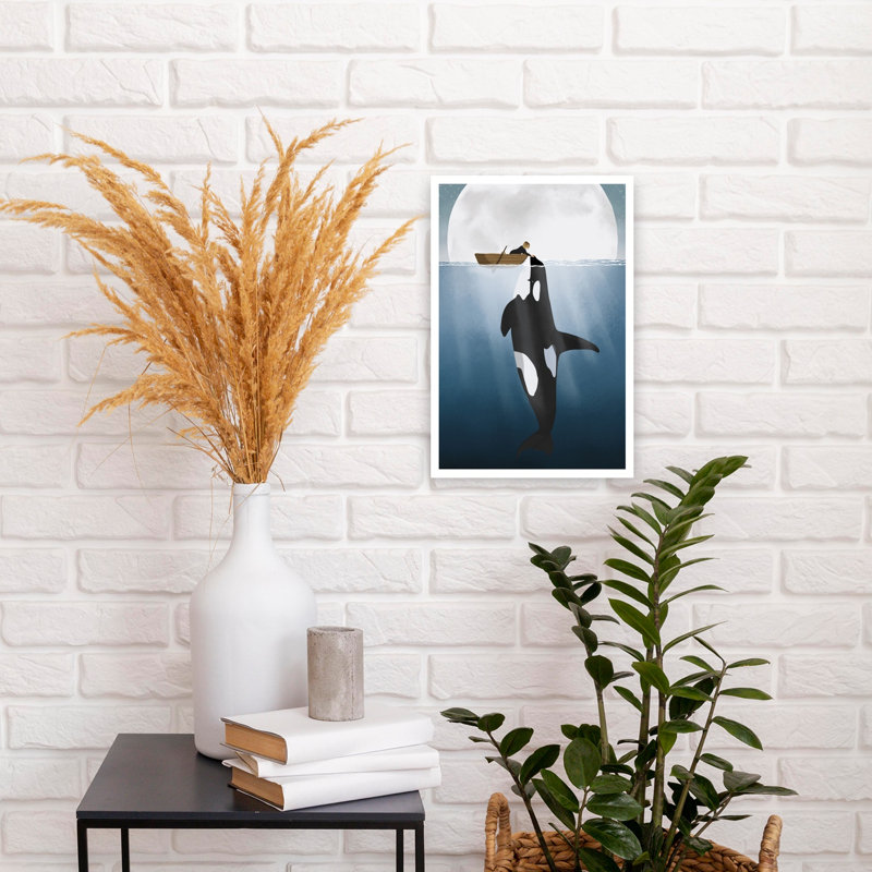 Orca Abstract Contemporary Whale Animal Landscape Wall Art Print 1 Piece Wrapped Canvas Wall Art, 45.72cm H x 30.48cm W