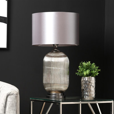 Balram 75.5cm Living Room Table Lamp with Glass Base, Bedside Buffet Lamp for Bedroom