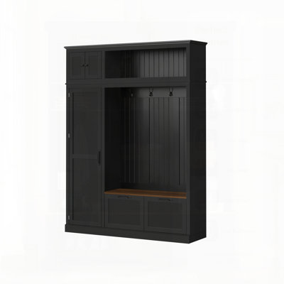 3-In-1 Hall Tree With Overhead Storage, Adjustable Shelves, Heavy-Duty Hooks, Spacious Drawers, And Grooved Back Panel, Perfect For Organized Entryways