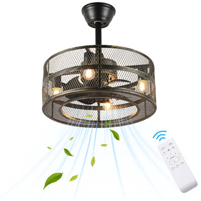 17.7'' Farmhouse Bronze Caged Ceiling Fan With Light Kit And Remote