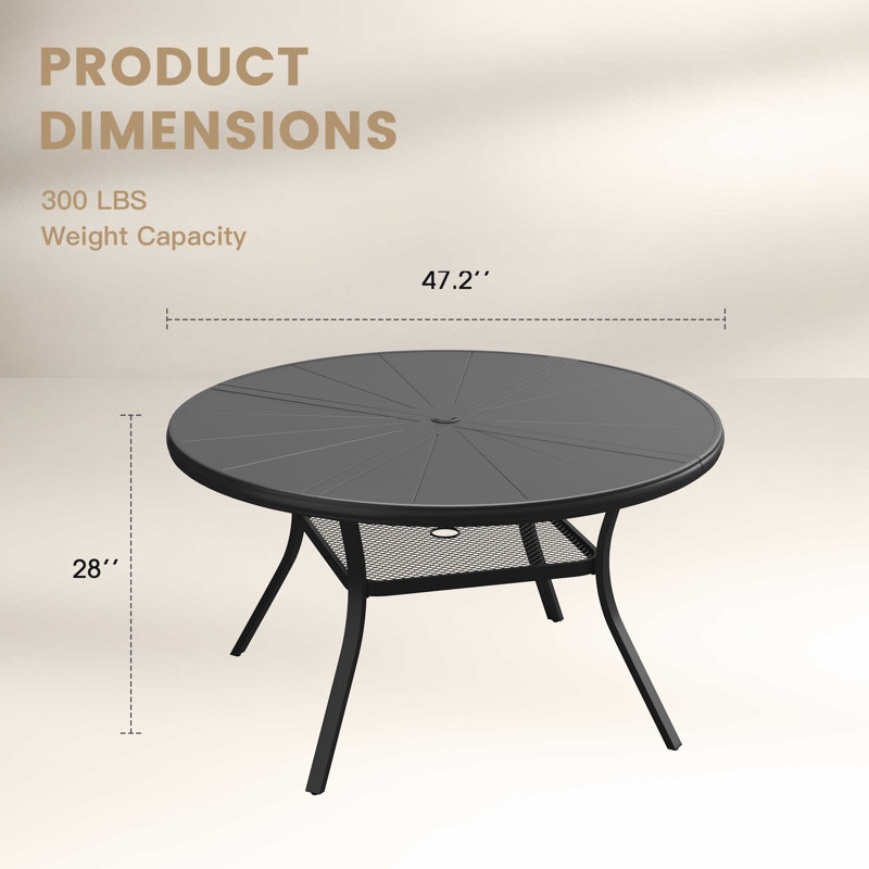 4-Person Aluminum Round Patio Dining Table, 28" H x 47.2" L x 47.2" W, Walnut