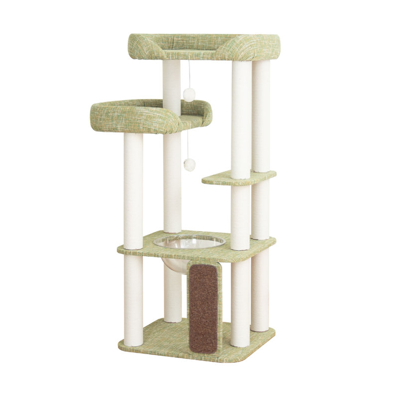 53" Cat Tree Tower for Large Cats, Large Perch & Sisal Board | Soft velvet surface | Easy-clean fabric | Cotton-rope posts | Window-side friendly | Multi-level lounging
