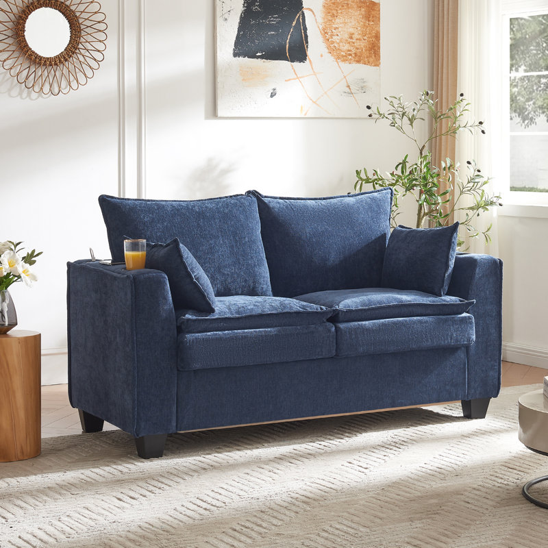 65" Chenille Convertible Sleeper Sofa Bed with Pull-Out Design, Blue