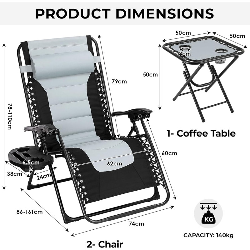 Metal Outdoor Lounge Chair with Ottoman, Grey