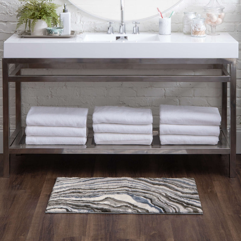 Tapis pour salle de bain Alyxandrea, L 21 po x L 34 po, Brume bleue