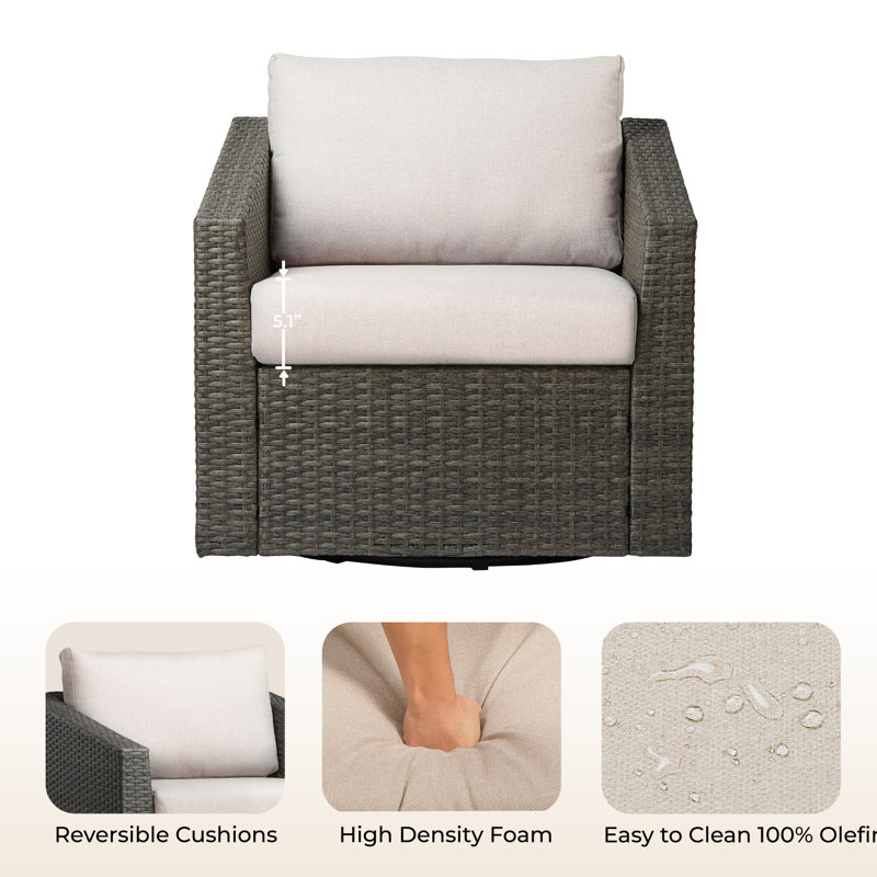 Chaise de patio pivotante simple avec repose-pieds Tiaka, Gris, Beige, Non