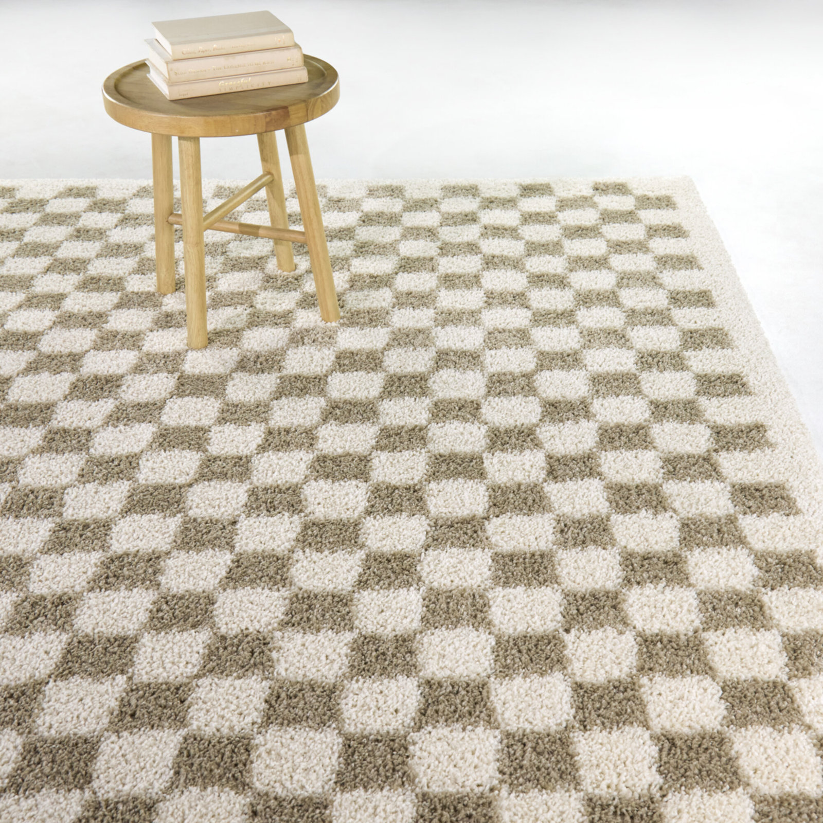 Walker Beige Checkered Shag Area Rug, Rectangle 4'4" x 6'