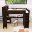 Lit mezzanine en bois avec bureau, garde-robe, charge USB et tablettes de rangement-1396242355