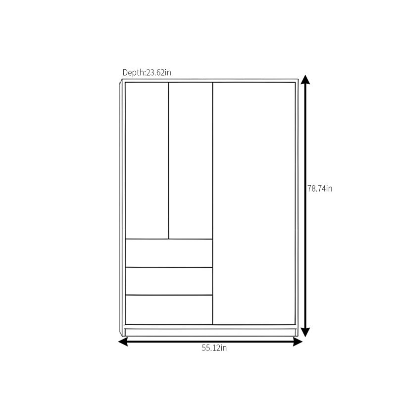 Garde-robe simple en bois, 78.74"H x 55.12"W x 23.62"D