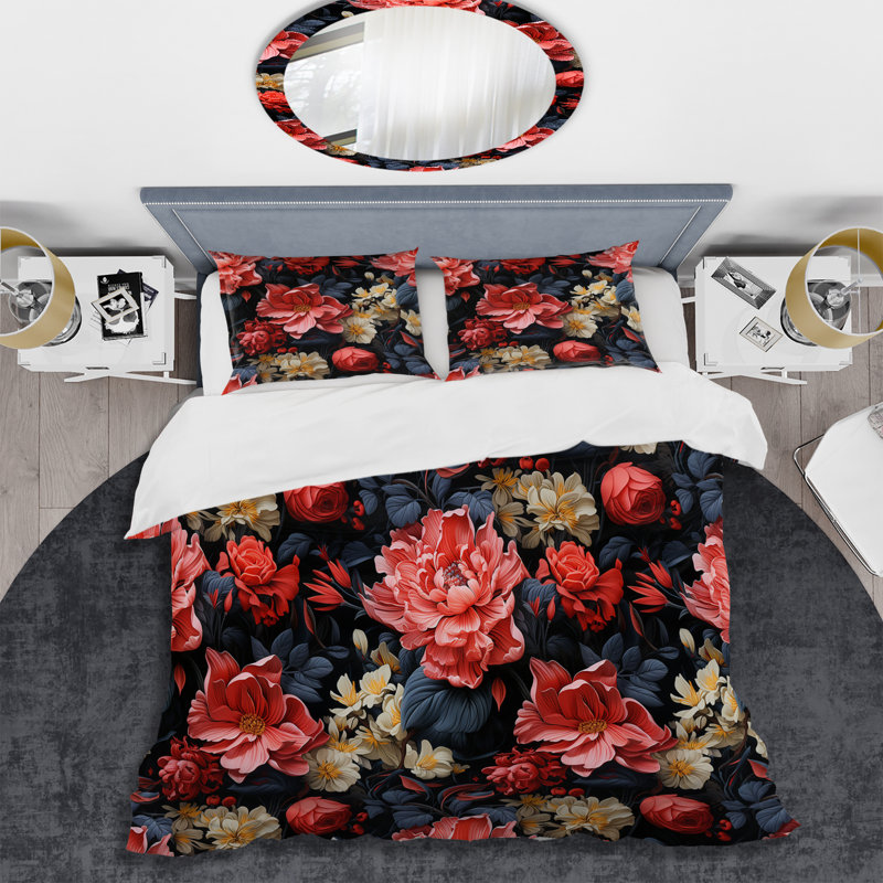 Rebel Soul - motif floral rouge - ensemble de housse de couette floral - microfibre de polyester