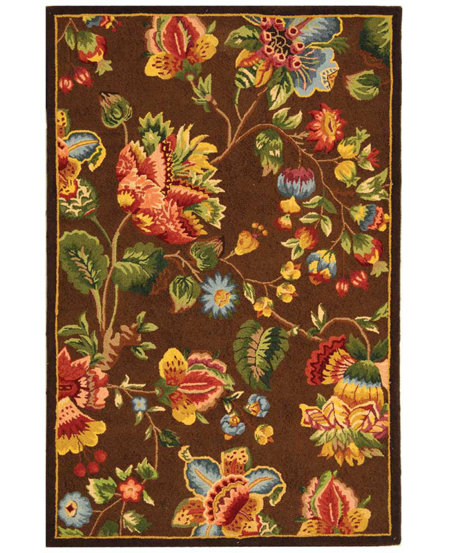 Hollander Floral Handmade Tufted Wool Brown Area Rug, Rectangle 3'9" x 5'9"