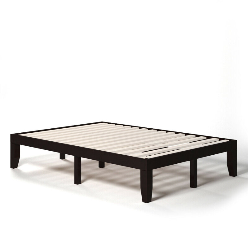 Swansea 14 Inch Height Solid Wood Platform Bed Frame With Slat Support, Brown, Full