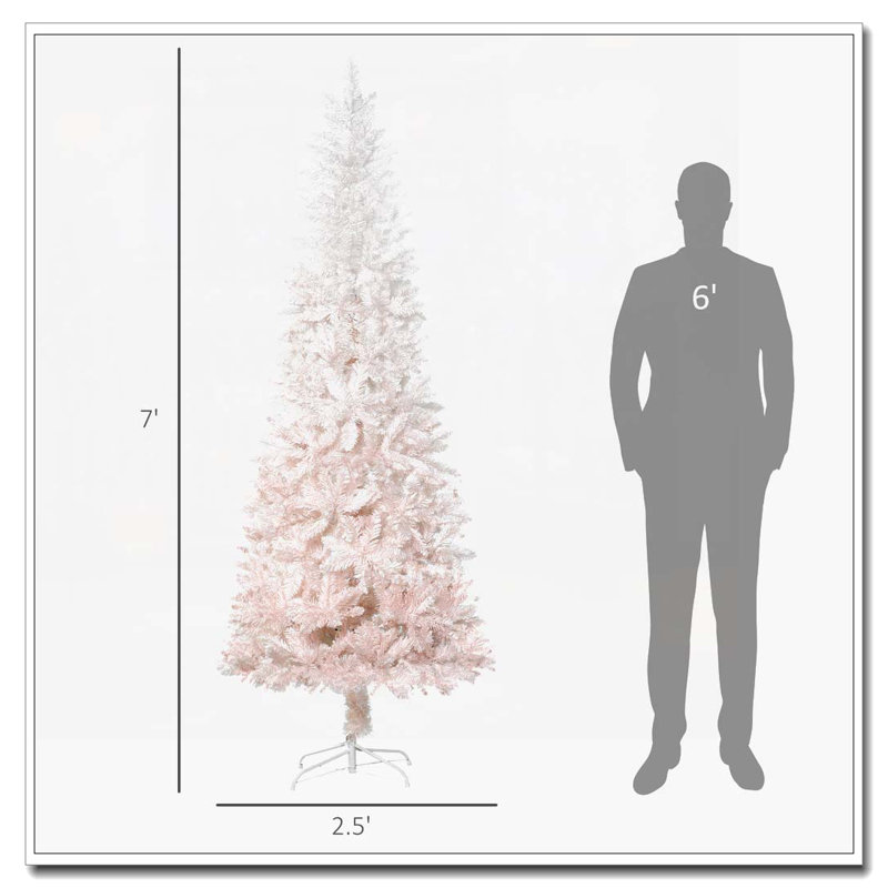 Sapin de Noël artificiel non éclairé de 7 pi de hauteur, rose et blanc