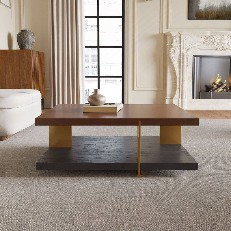 Table basse rectangulaire en bois de couleur noyer, Plateau noyer / base noire