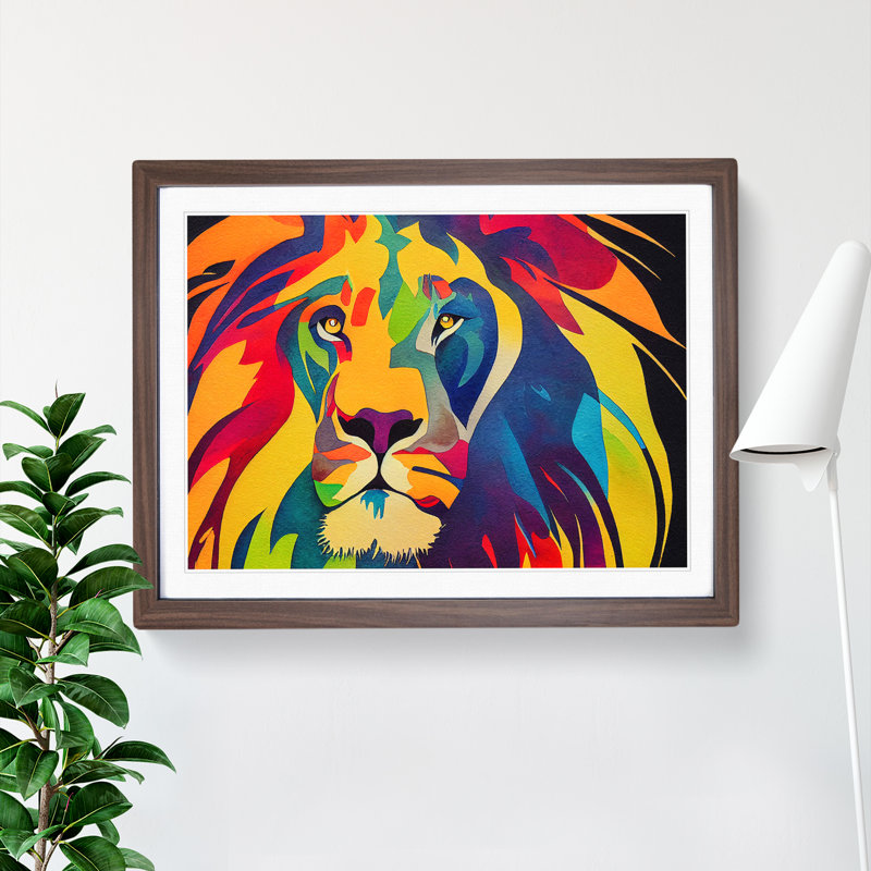 Lion Watercolour Vol.3 Abstract - Single Picture Frame Print, 46cm H x 64cm W, Brown