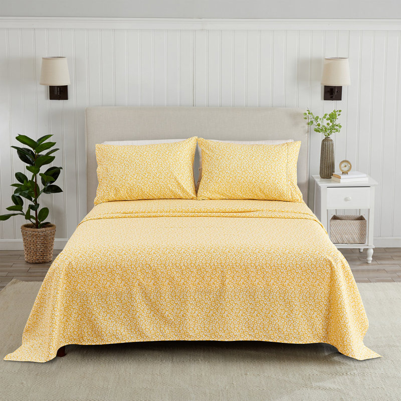 King Size Yellow Floral Microfiber Sheet Set