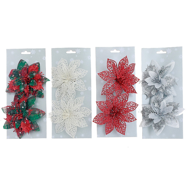 Pinces à poilsettia scintillantes (assorties) - ensemble de 4