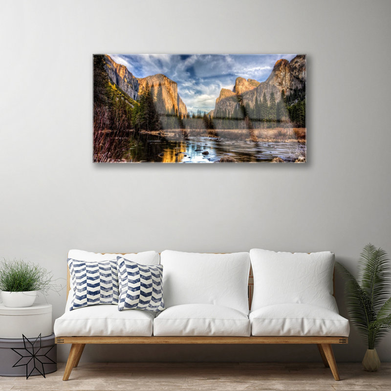 Nature Mountain Forest Lake - No Frame Print on Glass