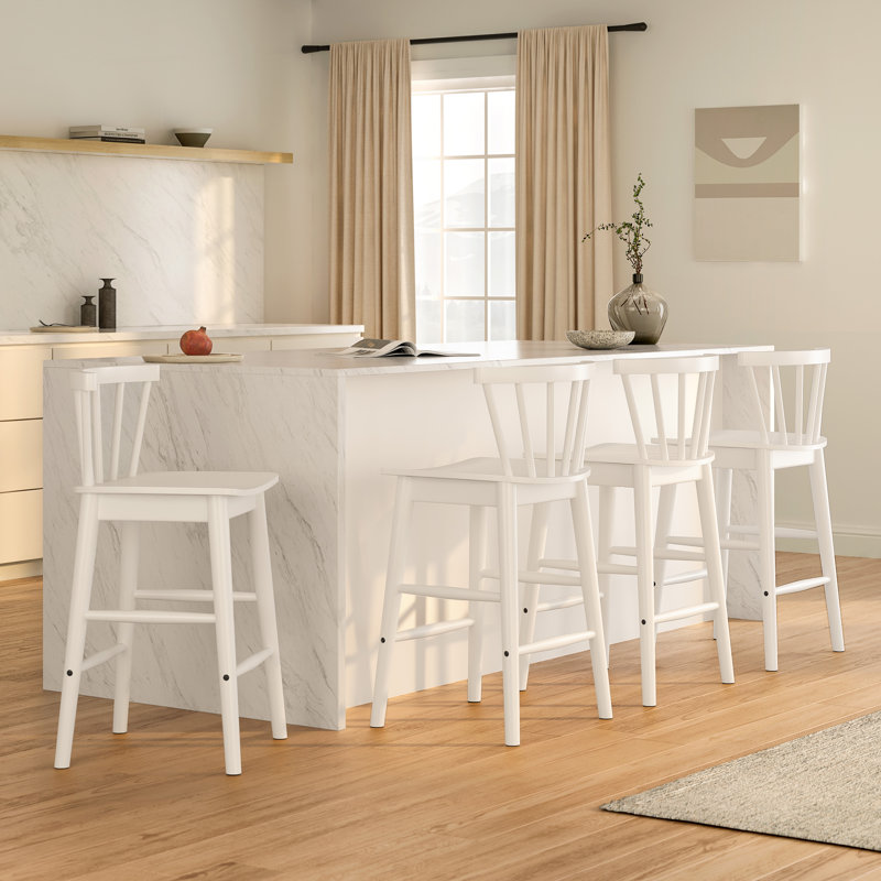 24 Inch Modern Solid Wood Counter Stool,  Kitchen Island Stools With Back, 4, White