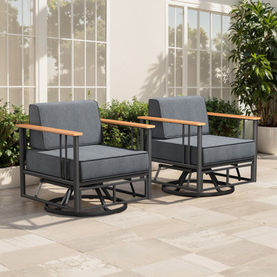 Coan Archlebov 2-Pieces Outdoor Powder Coated Steel Swivel Rocker Chairs – Deep Seating With 6" Thick Cushions For Patio by Latitude Run