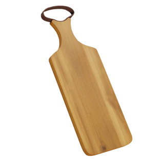Acacia Wood Cutting Board With Handle And Metal Accents