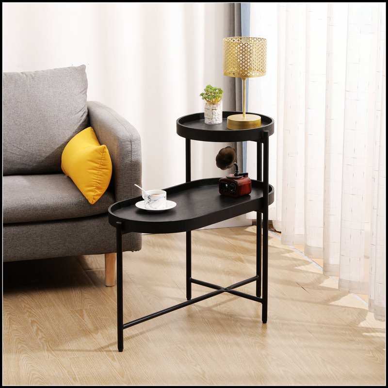 Table d'appoint à 2 niveaux avec rangement, canapé durable et élégant pour les espaces de vie modernes, Noir