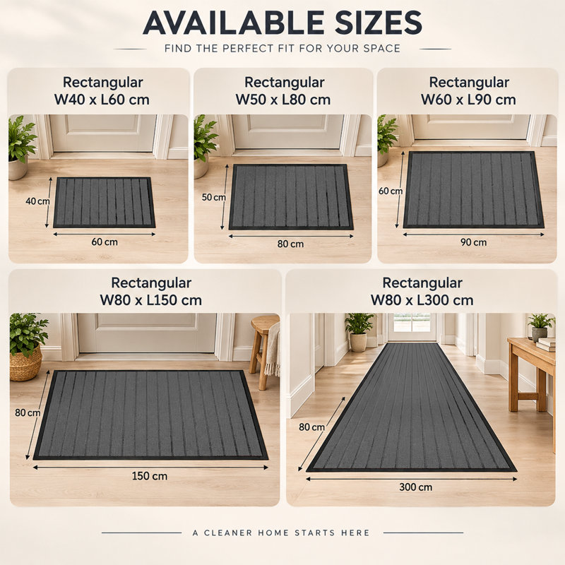 Kirin Non-Slip Indoor Outdoor Dust Resistant Door Mat , Grey, 40cm W x 60cm L