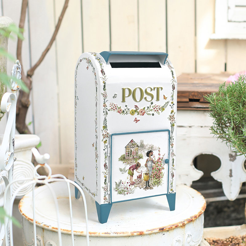 Vintage Wedding Mailbox, Farmhouse Metal Post Box Decorative Mailboxes for Letters Cards Collection and Tabletop Decor
