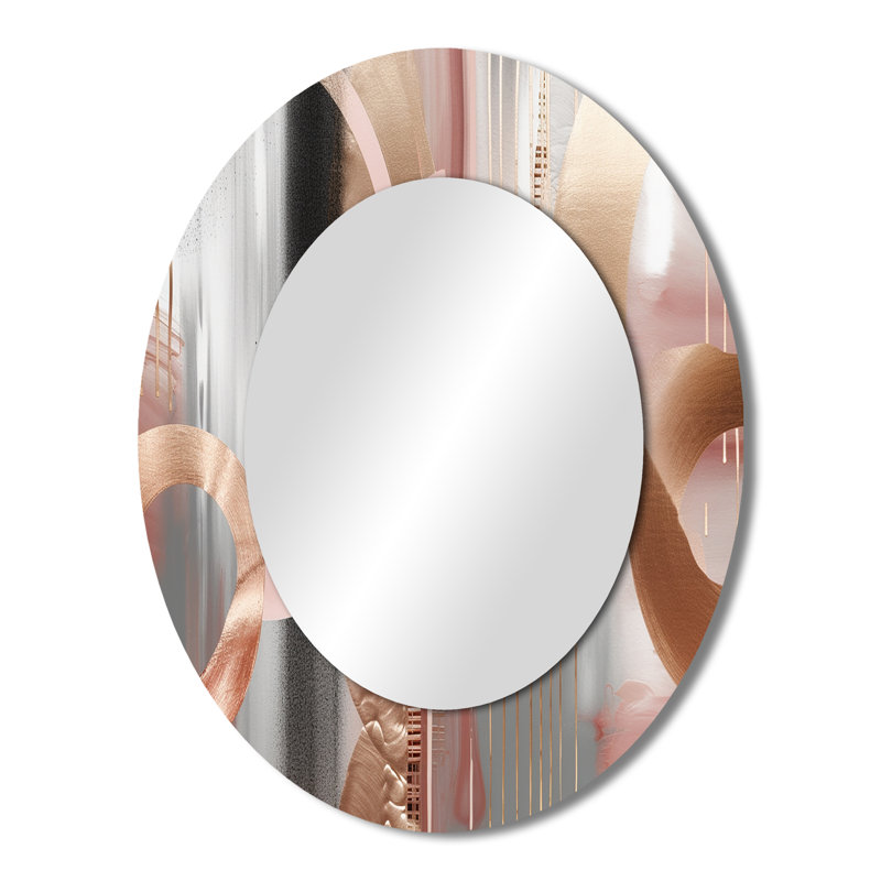 Pink Rosegold Circle Chaos V - Pink Oval Wall Mirror Decor, 43" x 33"