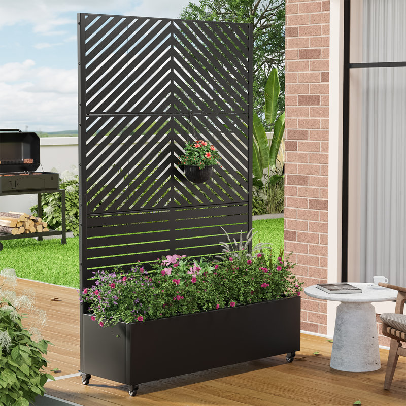 Boîte à fleurs d'extérieur individuelle en métal rectangulaire avec treillis pour plantes grimpantes