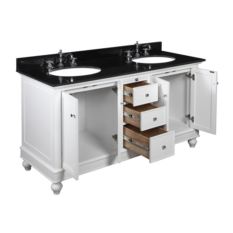 Ensemble de meuble-lavabo double 60 po Ferdinand, Blanc, Granite noir