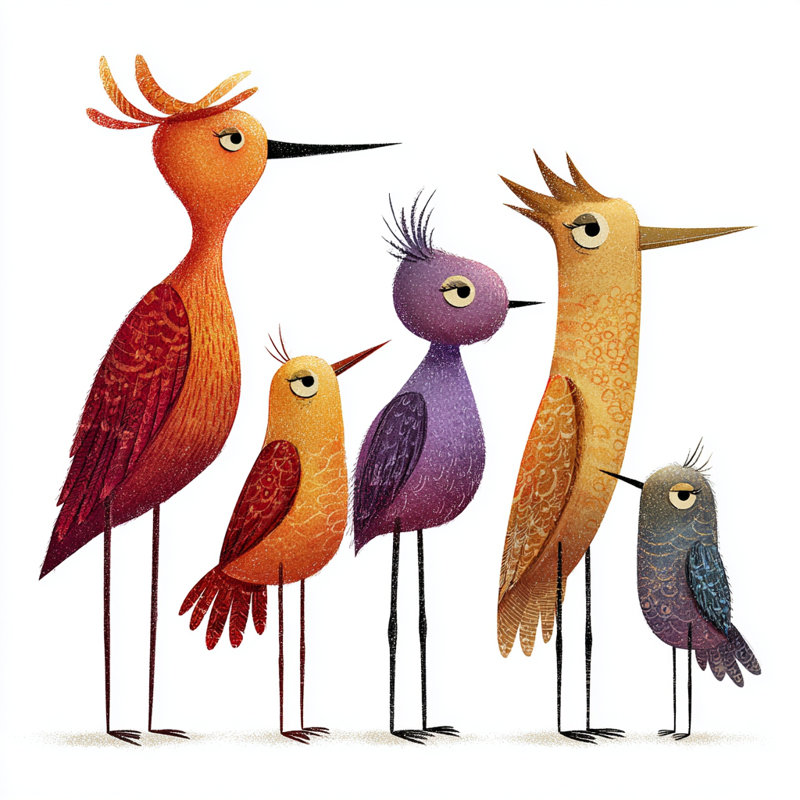 «Bird Parade - Playful Tall Birds», art mural, H 16 po x l 24 po