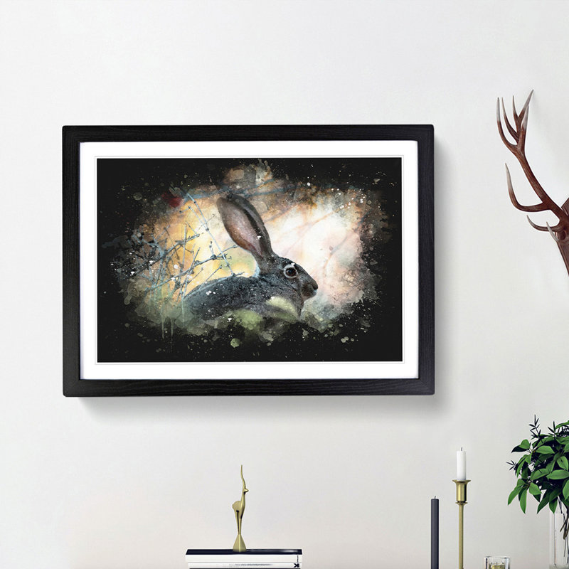 Hare in the Bushes - Picture Frame Graphic Art Print, Black Framed, 24cm H x 33cm W x 2cm D
