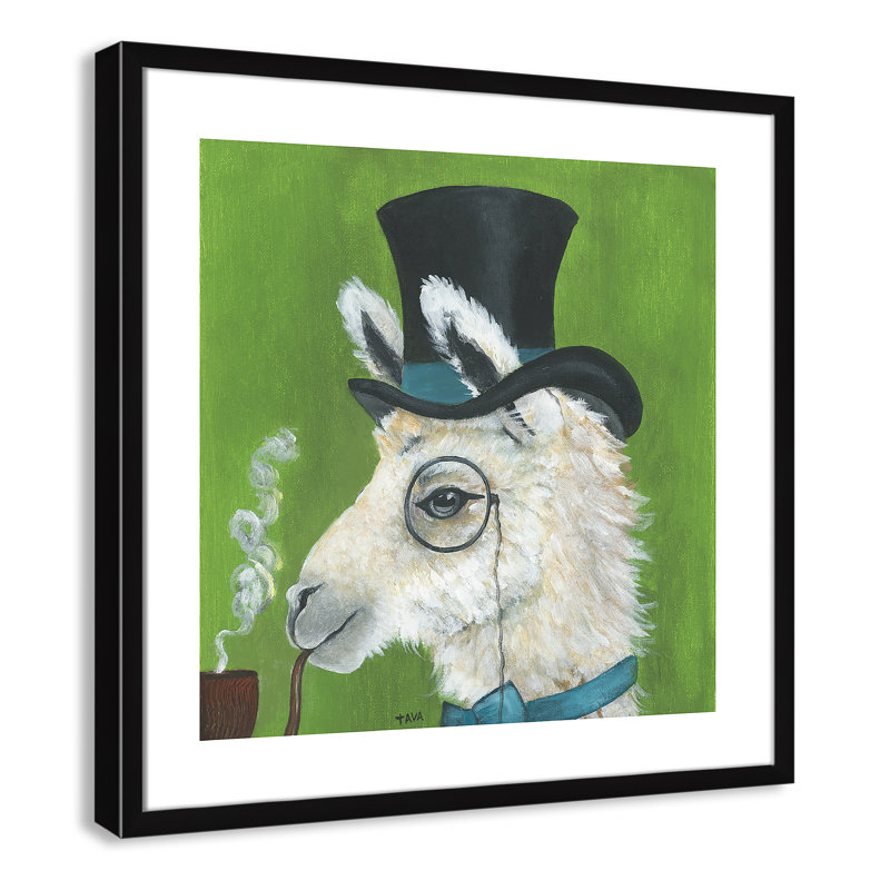 Lama et tuyau, art encadré, H 23,5 po x l 23,5 po x P 1,18 po, Cadre noir
