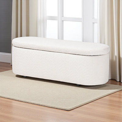 Anthony Teddy-Bear Fabric Storage Bench in White, 16.56" H X 47.74" W X 16.86" D