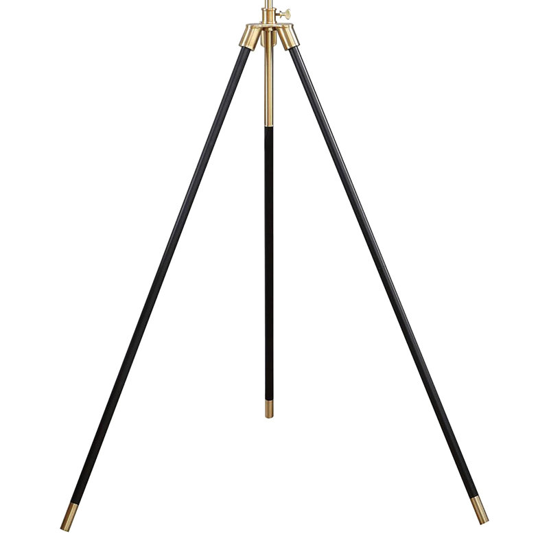 Lampe trépied noire et dorée à abat-jour tambour