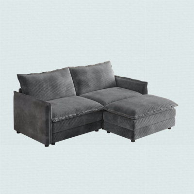 Corduroy Fabric Loveseat Sofa Couch 2 Seater L-Shaped Sectional Upholstered Large Size Deep Seat 2-Seat Sofa