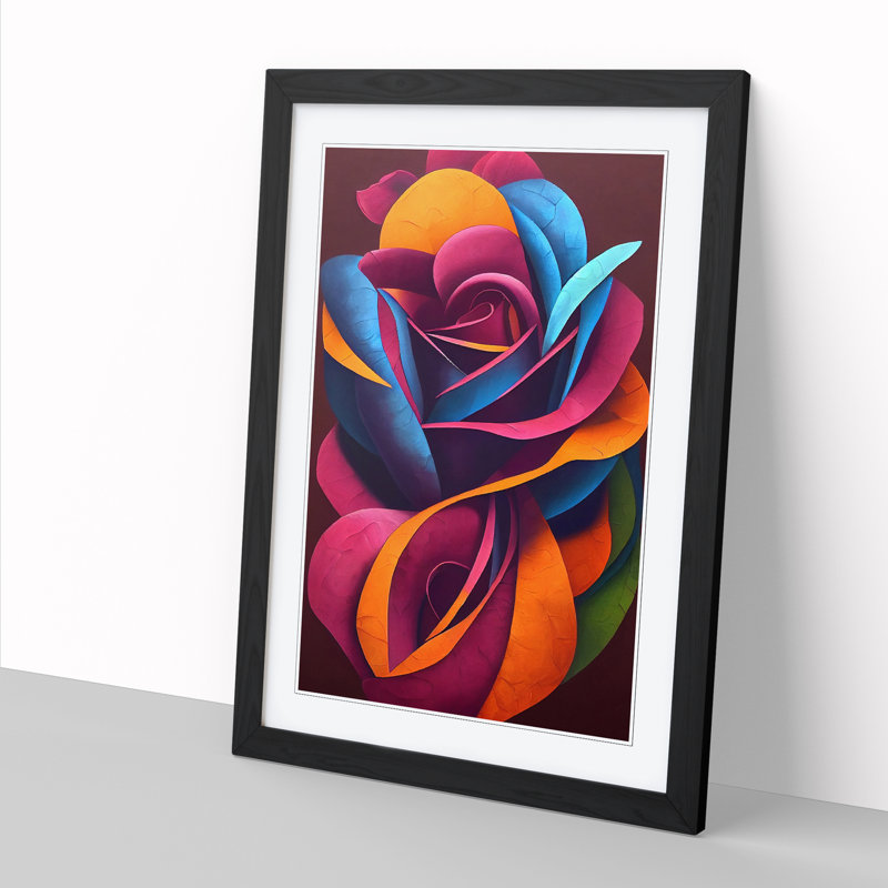 Unique Rose Flower Vol.1 1 Piece Single Picture Frame Wall Art, 46cm H x 34cm W x 2cm D, Oak