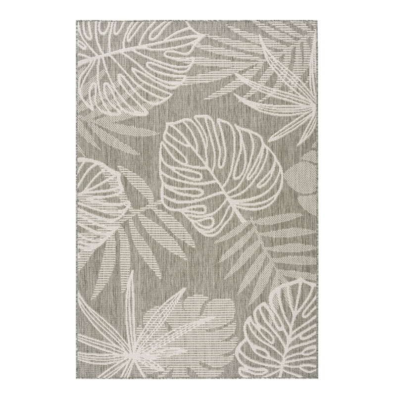 Tapis d'extérieur tissé tropical résistant aux rayons UV ivoire / gris, Ivoire / Gris, Rectangle 5 pi x 7 pi