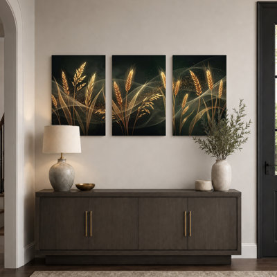 Golden Wheat Art, reproduction d'art sur toile tendue sur toile, ensemble de 3, pour salon, chambre à coucher, décoration intérieure