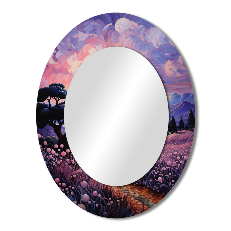 Vangogh lavande Fields Pointillism I - miroir mural ovale traditionnel, 43 po x 33 po