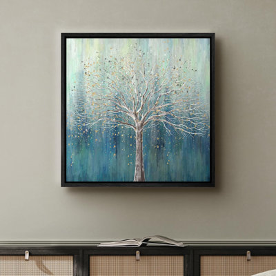 Teal Dots On A Tree Nature Illustration Modern Art Rustic Relax Calm Wall Art Framed Canvas Prints