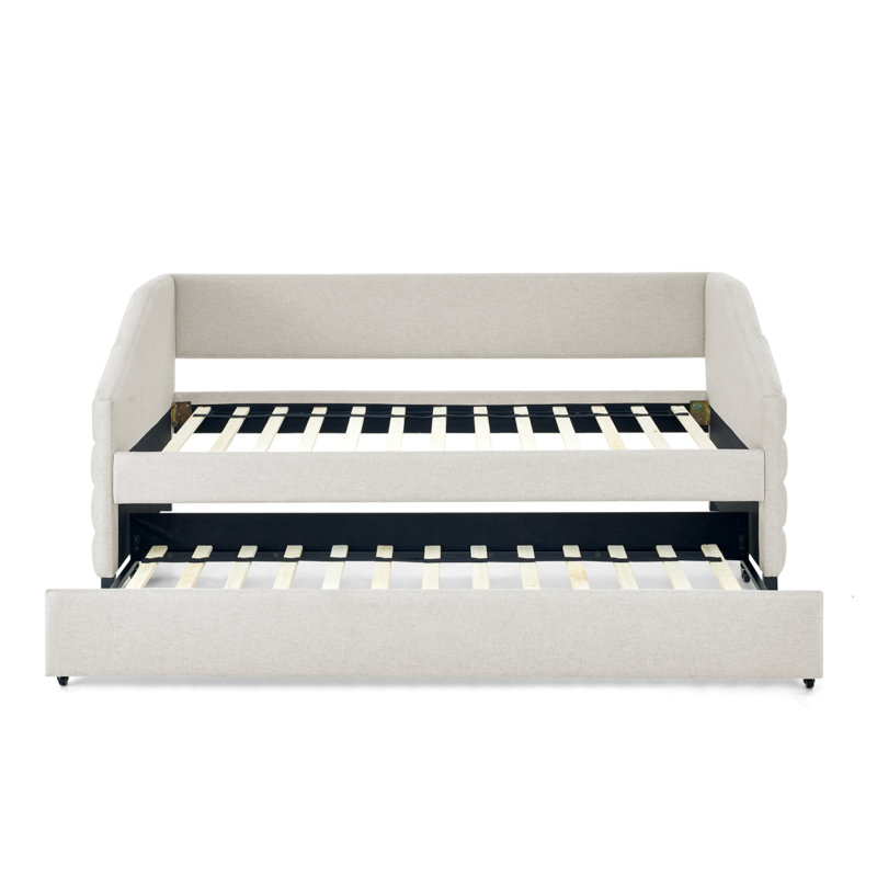 Lit de jour simple avec canapé-lit capitonné et rembourré, tissu en lin (82,5 po x 42,5 po x 34 po), Beige